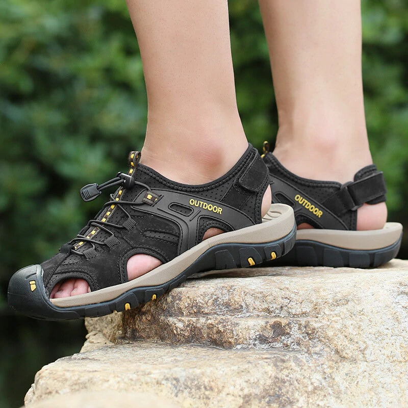 (image for) Men's Sandals Genuine Leather Summer Shoes Retro Outudoor Man Sandalias Vintage Fashion Men Shoe Trekking Beach Footwear